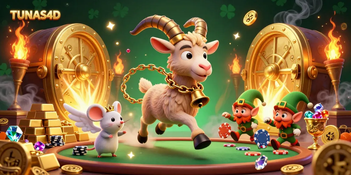 TUNAS4D captures the excitement of a whimsical casino scene with a Krampus goat and playful characters engaging in festive gambling.