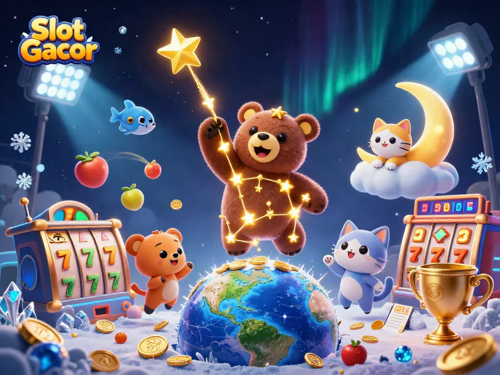 Goreng Slot Gacor dengan simbol slot dan bintang yang bersinar di malam hari
