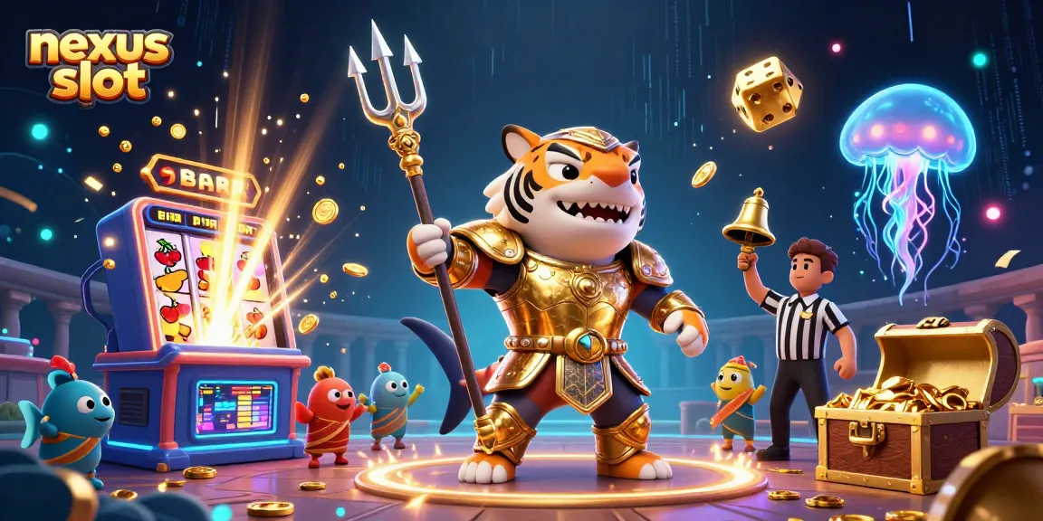 Engage with the thrilling nexus slot as a tiger shark in armor commands an underwater colosseum.
