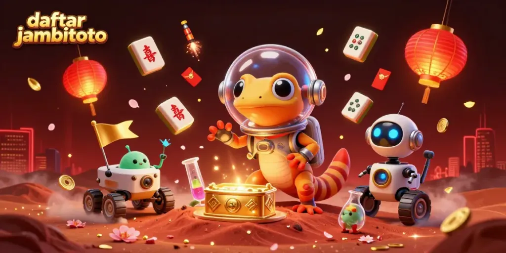 Join the adventure as the Martian gecko celebrates at the golden casino in daftar jambitoto!