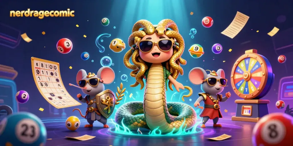 Ilustrasi Medusa dan mouse prajurit dalam skenario kasino bernama nerdragecomic.