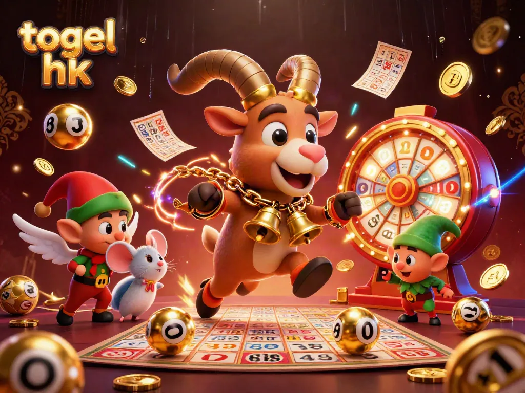 Momen menarik bermain togel hk di kasino dengan karakter lucu, bola bingo, dan koin emas.