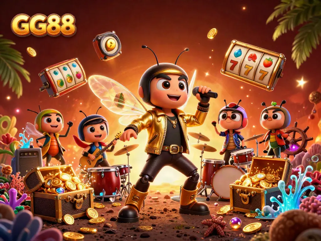 Engage with GG88's thrilling casino experience featuring a vibrant 3D scene packed with action and excitement.