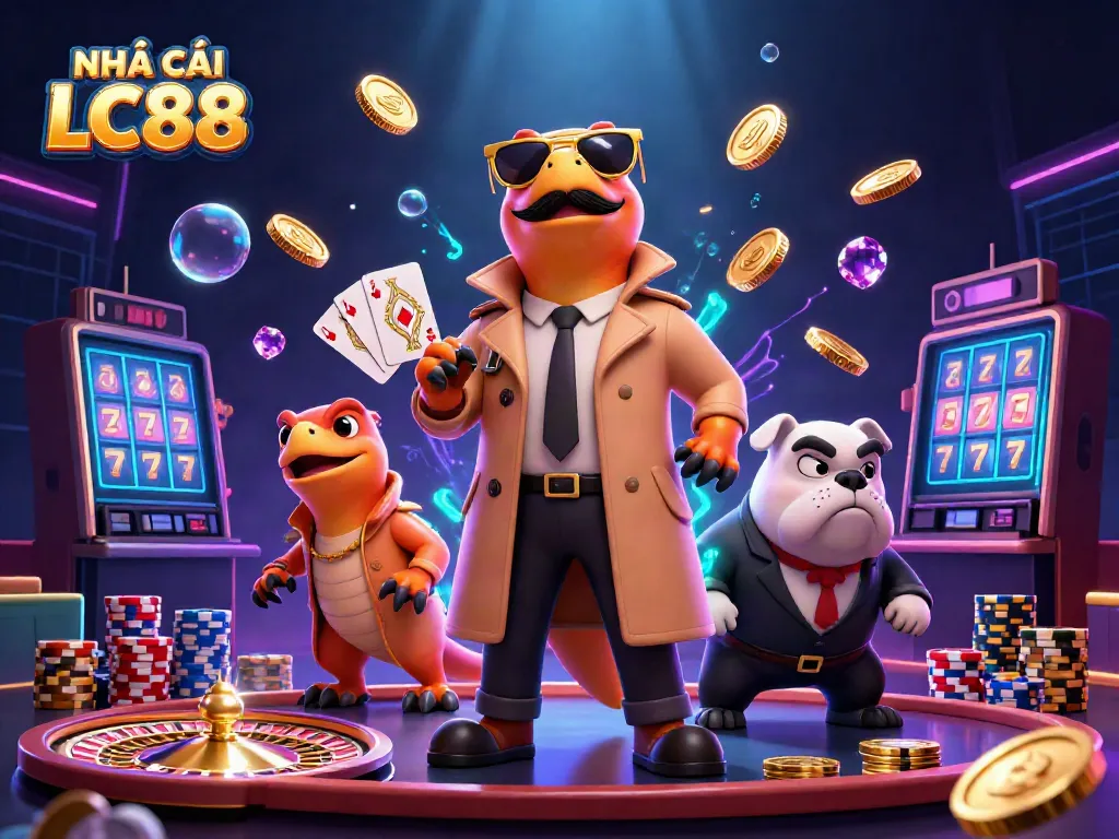 Experience the thrill of NHÀ CÁI LC88 with raptors and dynamic casino elements in a vibrant scene.