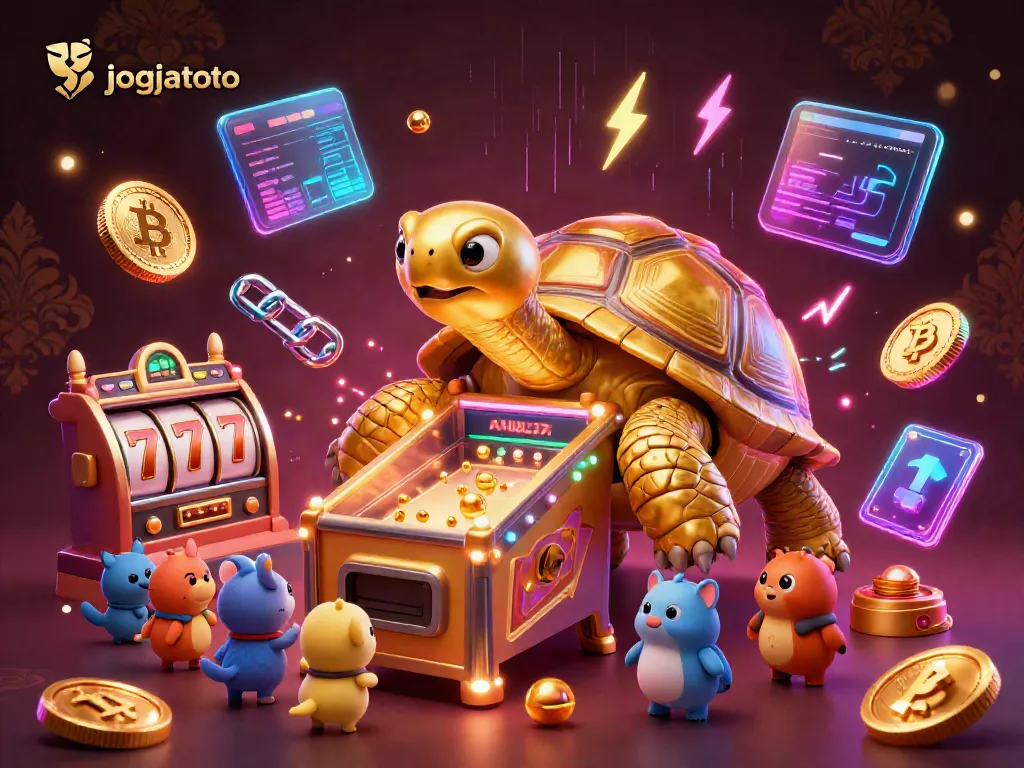 Play at jogjatoto with engaging characters and gambling elements in a vibrant, lively casino illustration.