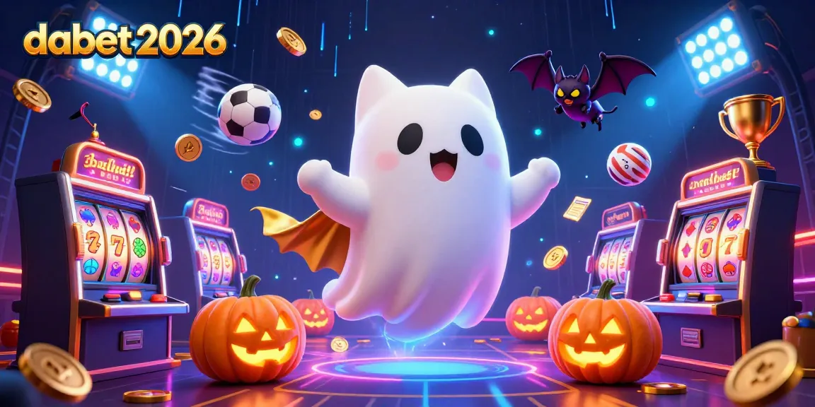 Engage with dabet2026 in a vibrant casino scene featuring a ghost cat and sports action