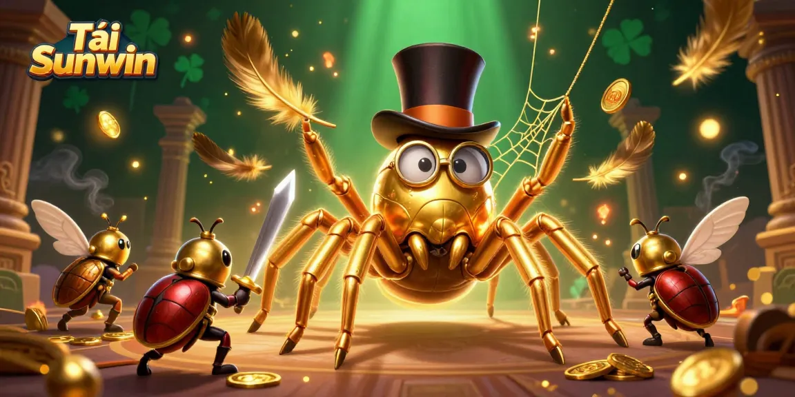 Play and win at Tải Sunwin with a dynamic 3D scene showcasing a golden tarantula and betting tokens.