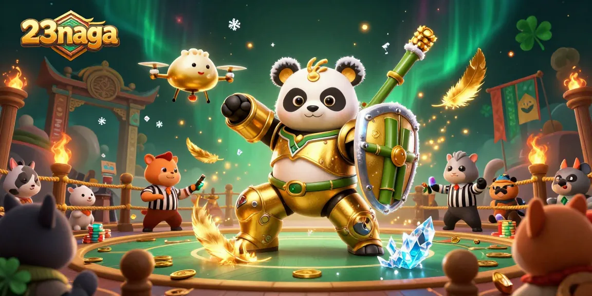 Engage in thrilling gameplay at 23naga, featuring an exciting mech-suit battle in a vibrant casino arena.