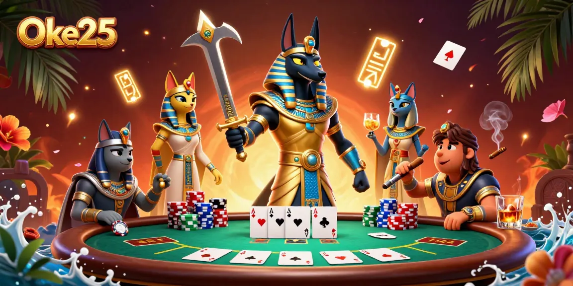 Oke25 mengatur persaingan di meja poker dengan Anubis dan Bastet, mengungkapkan keberuntungan.
