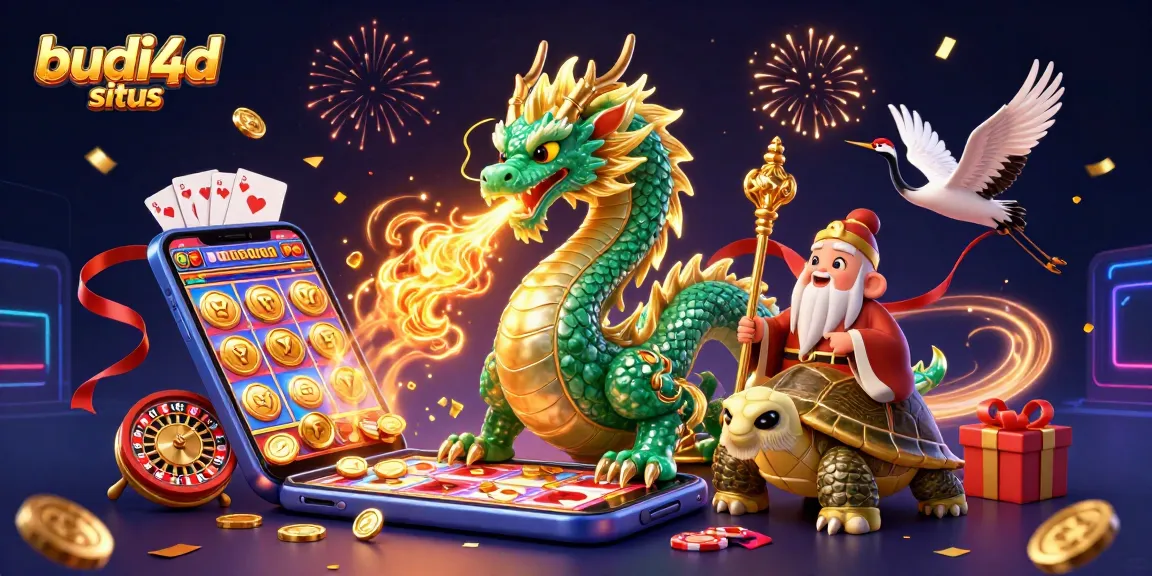 Engage in thrilling gaming on budi4d situs with exciting dragon and turtle characters in vivid casino illustration