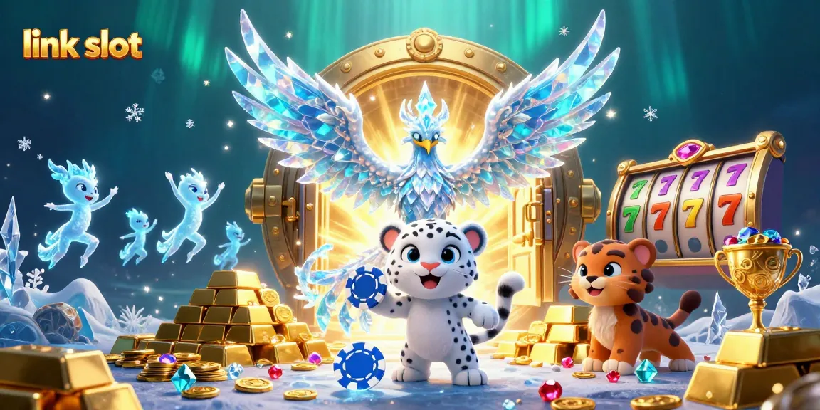 Play the exciting link slot with vibrant characters and dynamic treasure elements in this lively casino scene.