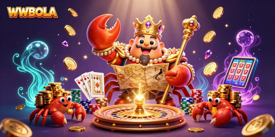 Menggali kemenangan di WWBOLA dengan krustasea emas besar dan chip kasino yang melimpah.