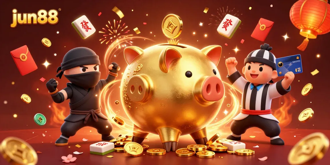 Experience the thrill of gaming with jun88's vibrant scene featuring epic casino characters and golden rewards.