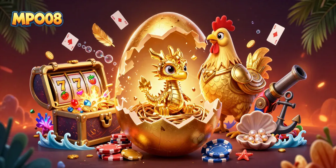 MPO08 players winning stacked rewards at a rich slot game scene with a golden dragon