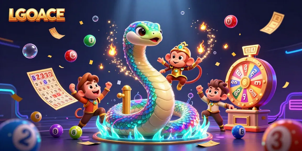 LGOACE showcases a vibrant 3D scene of a rainbow serpent and monkey king amidst dynamic gambling elements, emphasizing fun and engagement.