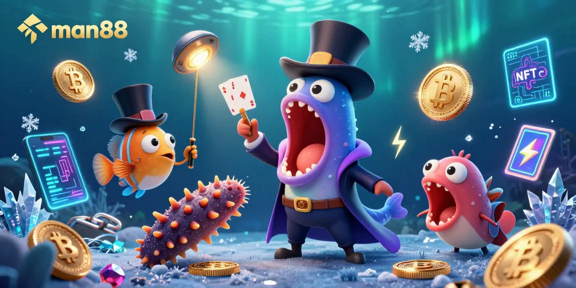 Experience man88's thrilling casino vibes with 3D characters performing magical card tricks.