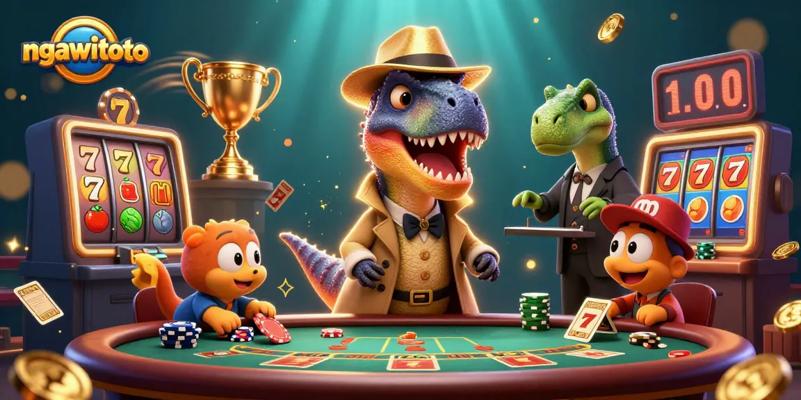 ngawitoto: Velociraptor yang menyamar di meja blackjack dengan simbol jackpot dan koin keemasan.