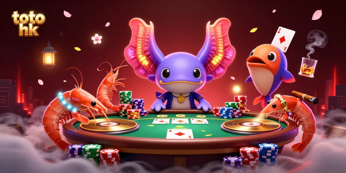 Menangkan permainan toto hk di meja poker bersama karakter ceria dalam suasana kasino yang meriah.