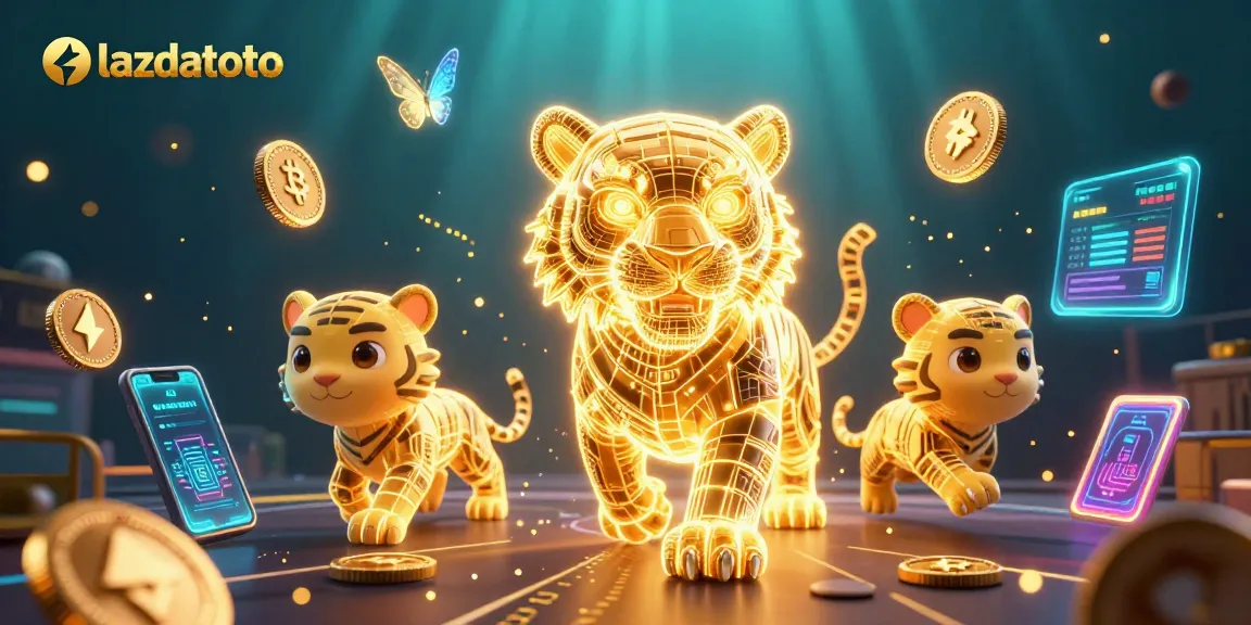 Menangkan peluang di lazadatoto dengan simbol kasino dan koin cryptocurrency yang menyala.
