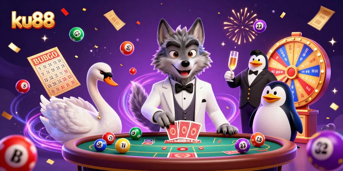 Experience excitement with ku88 as the wolf, swan, and penguin illustrate casino fun.