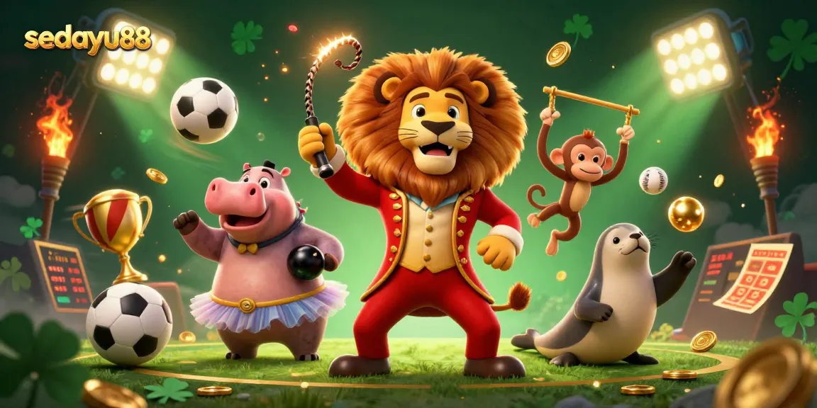 Join sedayu88's exciting gameplay with lively characters and sports elements in a thrilling casino scene.