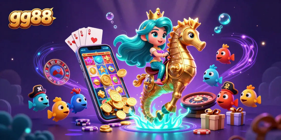 Experience the vibrant gg88 casino adventure with colorful mermaid and seahorse, enriching your gaming action.