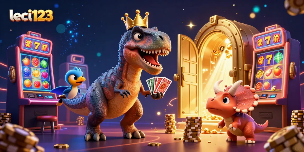 Engage with leci123 in an exciting casino scene with vibrant characters and slot machines while playing.