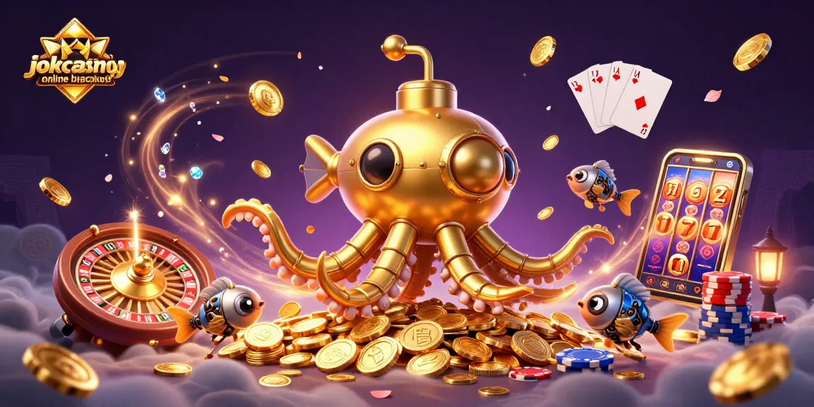 Engage in jokacasino real money online blackjack with a richly detailed casino scene featuring vibrant game elements.