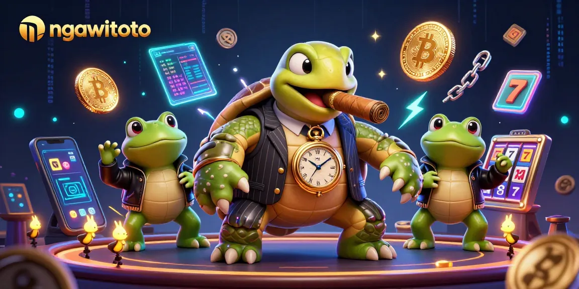 Engage with ngawitoto's vibrant casino world featuring a mobster turtle and bullfrog enforcers.